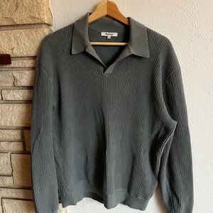 Drapey Rib Long-Sleeve Polo Top